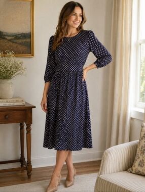 Vtg Lanz Originals Dress 12 Blue Prairie Cottagecore Modest Academia Farmcore